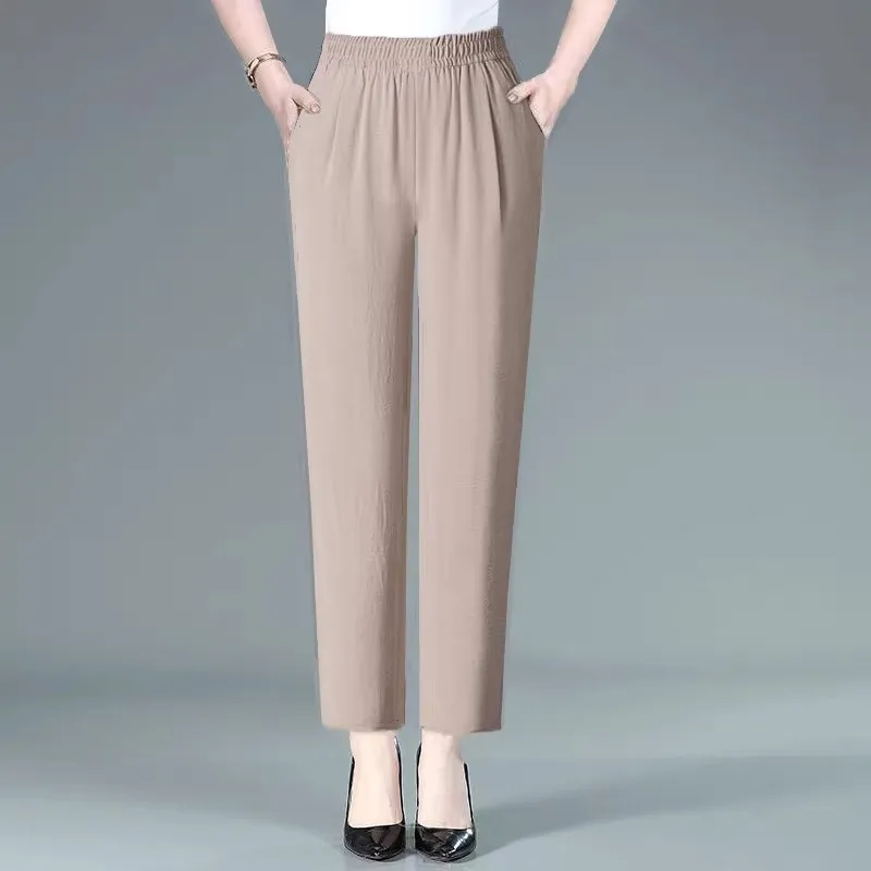 Iced silk crinkle harem pants - light khaki