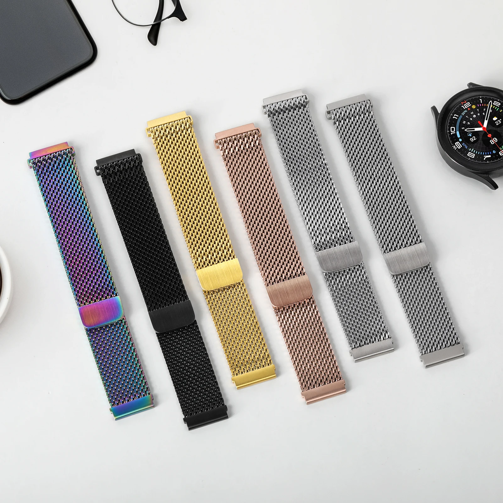 Sleek Milanese Mesh Metal Bracelet Strap, 18mm/22mm,