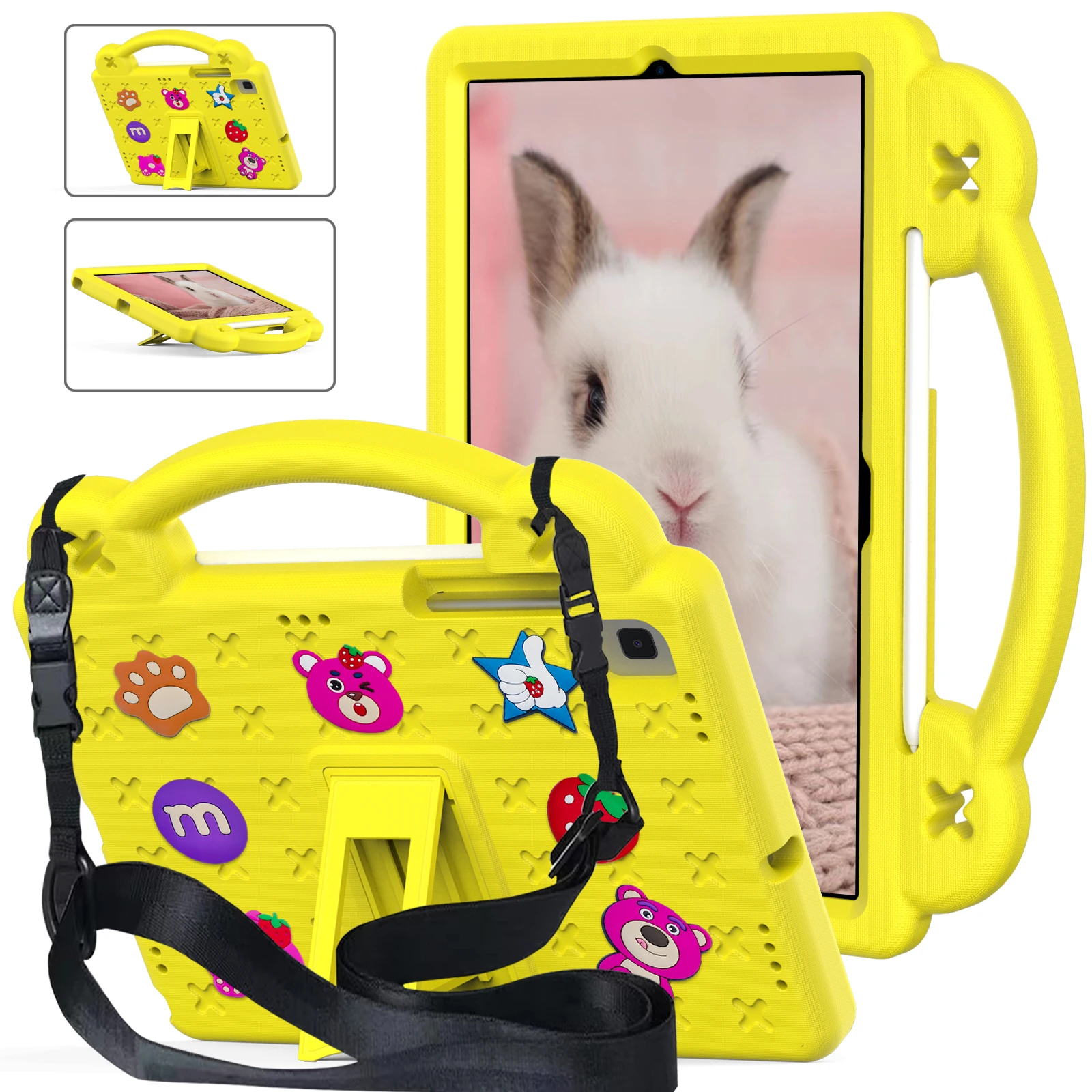 Kids Cartoon Bear Shockproof Tablet Case with Shoulder Strap - EVA Material