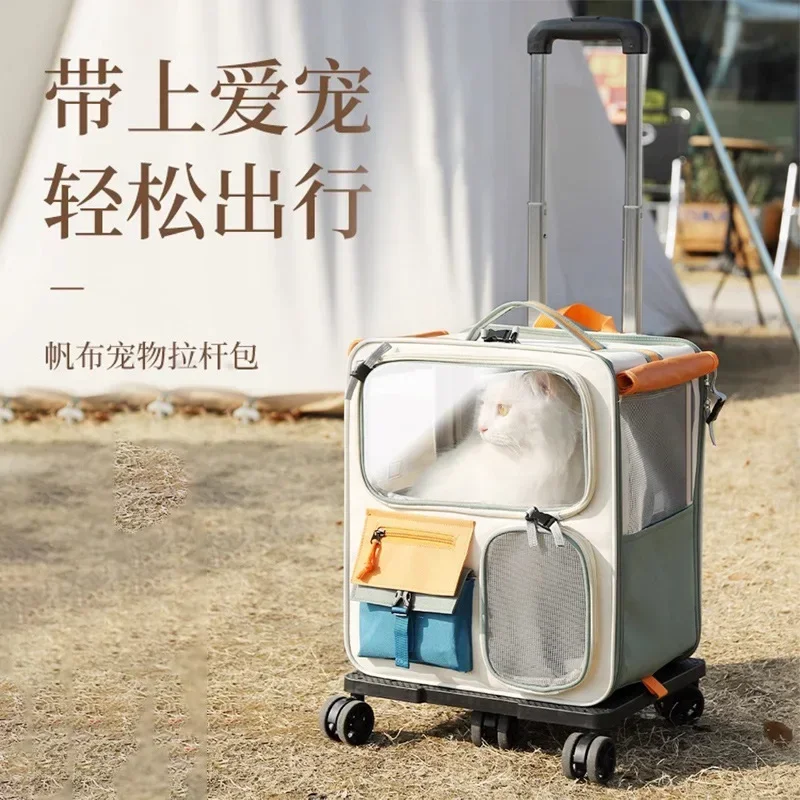 Foldable cat carrier pet backpack Outing cat backpack carrier small animal Portable Luggage pets bag with wheels
