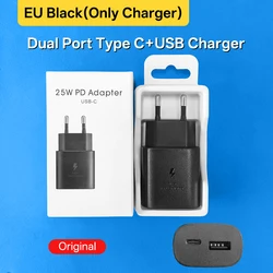Dual Port 25W Type C USB Charger with 5A Cable - PD Super Fast Charging - EU Black Charger