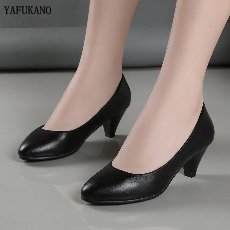 Womens PU Ladies Patent Slip On Mid Heel Pumps Office Work Court Shoes Plus Size 