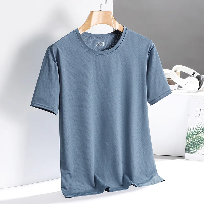 Men's Pajamas Tops T-Shirt Ice Silk Quick Dry T-Shirt Men's Plus Size Loose Tops Thin Sports Fitness Summer Short-Sleeved