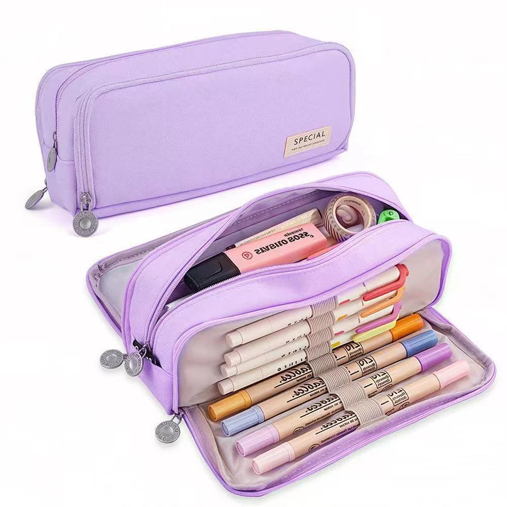 Spacious Multi-Compartment Pencil Pouch - Double-Sided Access for Student Desk Organization