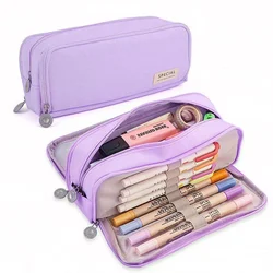 Spacious Multi - Compartment Pencil Pouch - Double - Sided Access for Student Desk Organization (PURPLE)