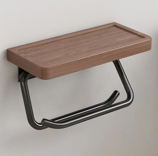 HeMu-Black Walnut Paper Towel Rack, Bathroom Shelf, Toilet Paper Rack, Roll Wall Hanging Wood