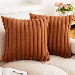 Luxurious Faux Rabbit Fur Striped Cushion Cover - Super Soft Solid Color (24×24 inch) - 60x60cm (Brown)