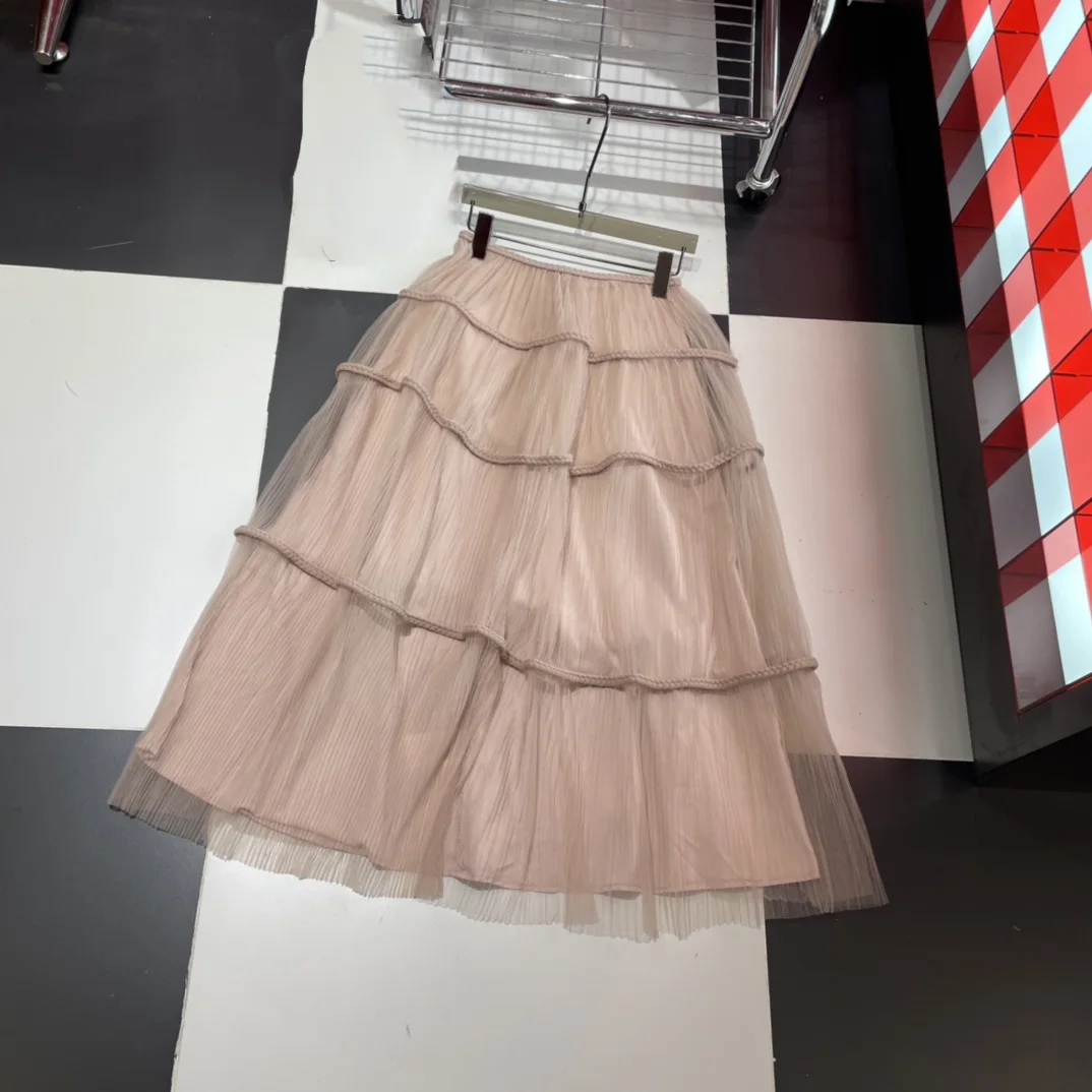 

2023 New braid gauze long half skirt skirt fluffy style elegant temperament