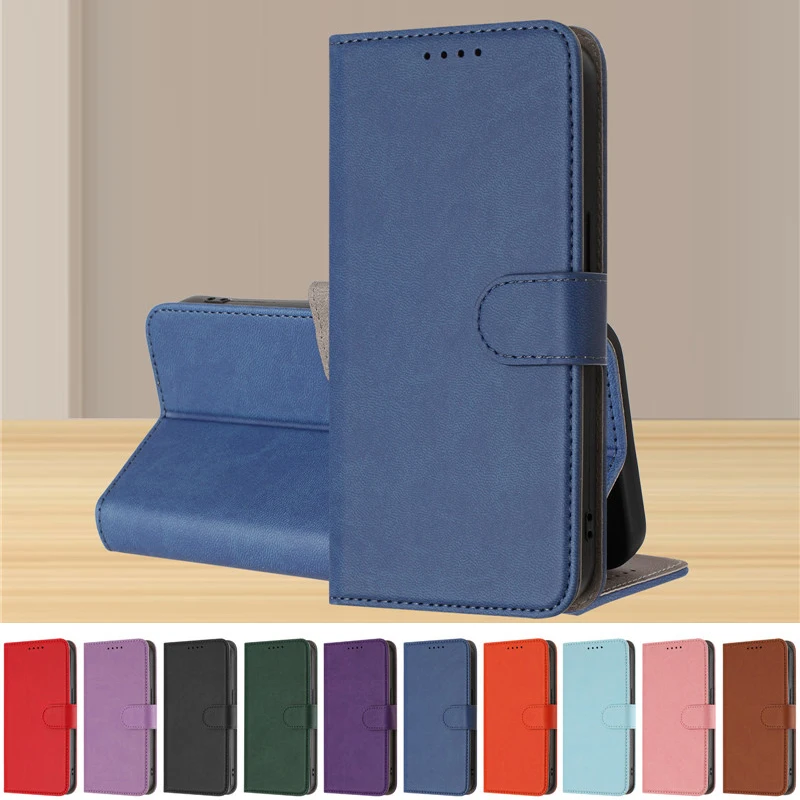 Leather Wallet Flip Case with Magnetic Closure and Card Holder
