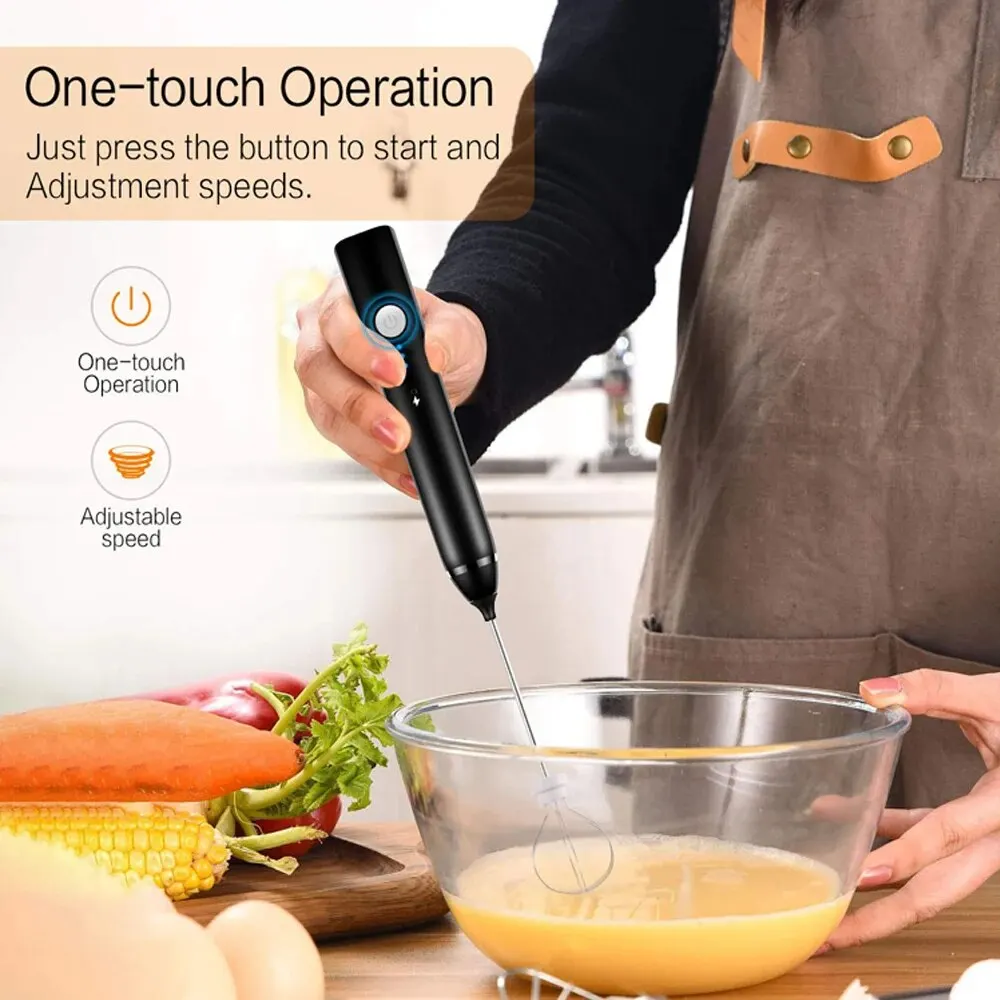 Coffee Frother Handheld, USB-Rechargeable Hand Frother with 2 Stainless  Whisks, 3-Speed Adjustable Handheld Milk Frother for Cappuccinos, Hot