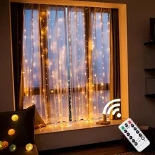 

Curtain Garland LED String Lights Christmas Decoration 8 Modes Remote Control Holiday Wedding Fairy Lights for Bedroom Home