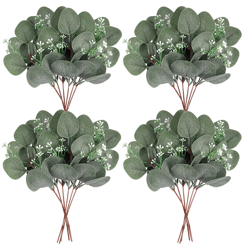 5/10 Stück Eukalyptus-künstlicher Pflanzenstrauß, künstliche Blumen für Heimdekoration, Garten, Hochzeit, Dekoration, draußen, Tischvase, Ornament – Detail 16