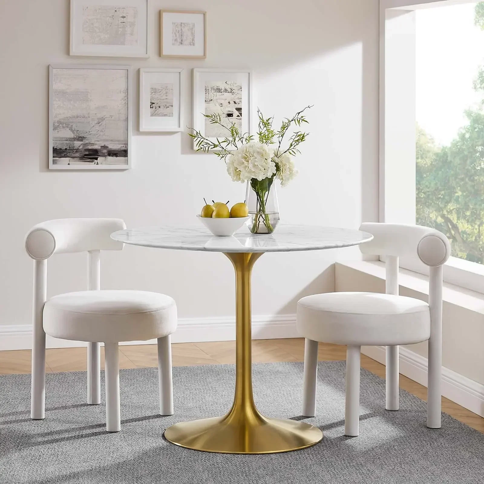 Modern Luxury Coffee Table Round White Cafe Tea Table Gold Marble Tulip