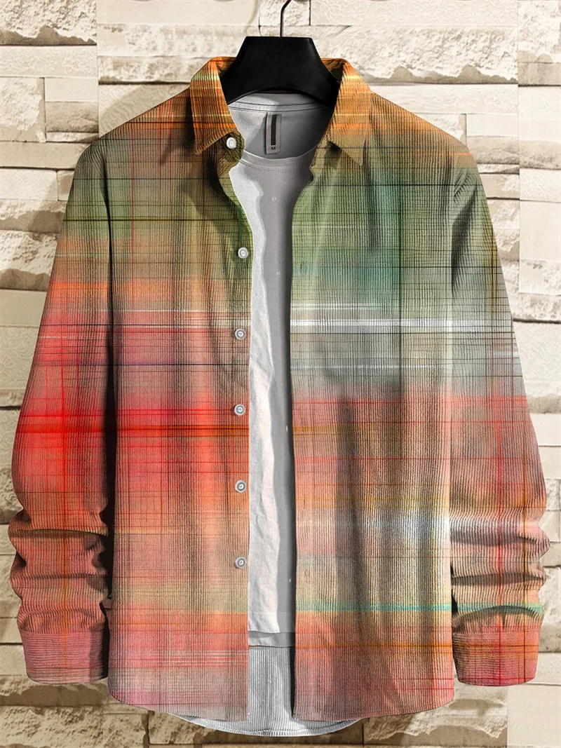 New Men's Linen Long Sleeve Shirt 3D Bamboo Leaf Print Men's Hawaiian Lapel  Top Casual Comfort Shirt Top