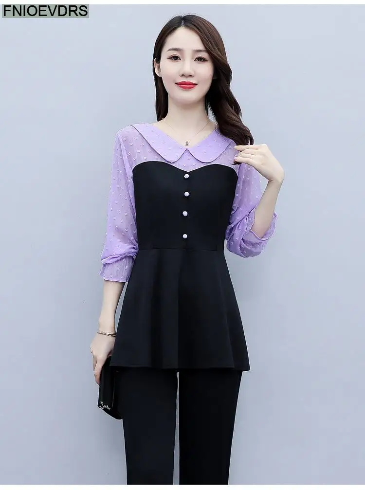 Loose Clothes Women 2024 Autumn Elegant Office Lady Button Shirts Casual Retro Vintage Peter Pan Collar Tunic Peplum Tops Blouse