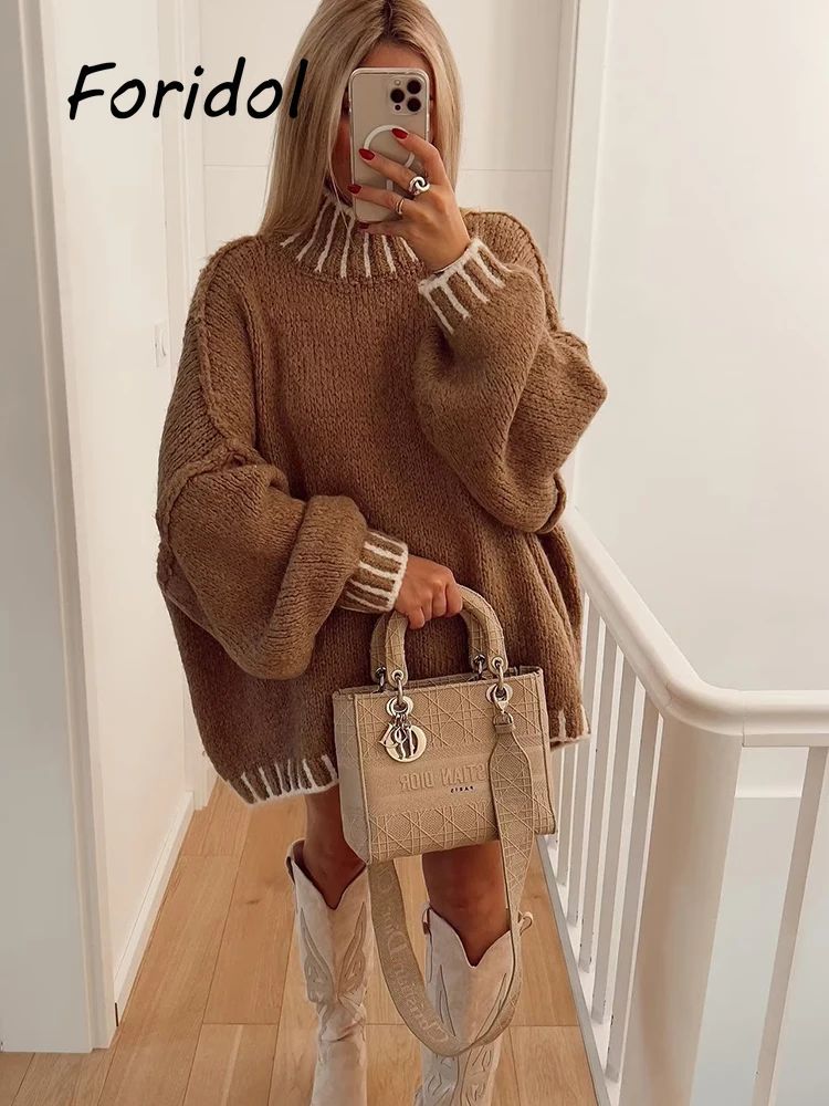 

Turtleneck Sweater Women Autumn Winter 2023 Knitted Sweaters Jumper Solid Grey Knitwear Casual Pullovers Femme Tops Outfits