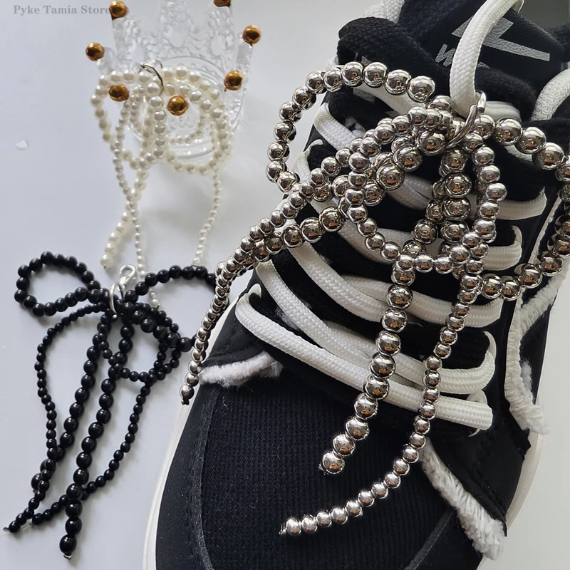2pcs Shoelace Decorative Buckle Handmade Shoes Clip Double Layered Pearl Bead Bowknot Charm Bag Key Chain Pendant Accessories