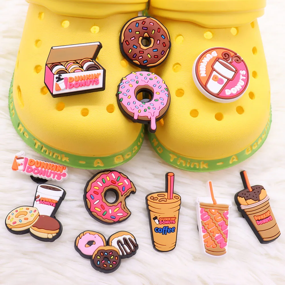 

1pcs Donuts Drinks Shoes Accessories Garden Shoe Buckle Decorations Fit Croc Jibz Charm Boys Girls Party Gifts