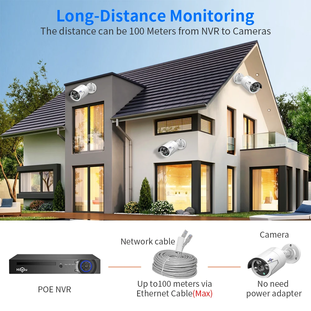 Hiseeu 5MP 3MP 8CH POE NVR CCTV IP Security Surveillance Camera System for Outdoor House