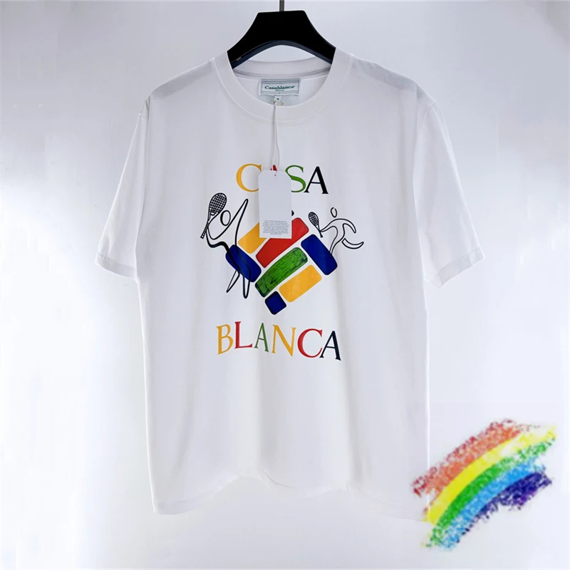 

Tennis Colorful Letters Casablanca T-Shirt Men Women 1:1 High Quality Black White Tee Top Inside Tag