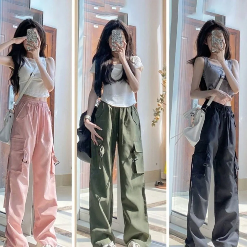 Large Pocket Baggy Cargo Pants American Vintage Y2K Wide Leg Sweatpants Multi-pockets High Waisted Women Trousers Dancing