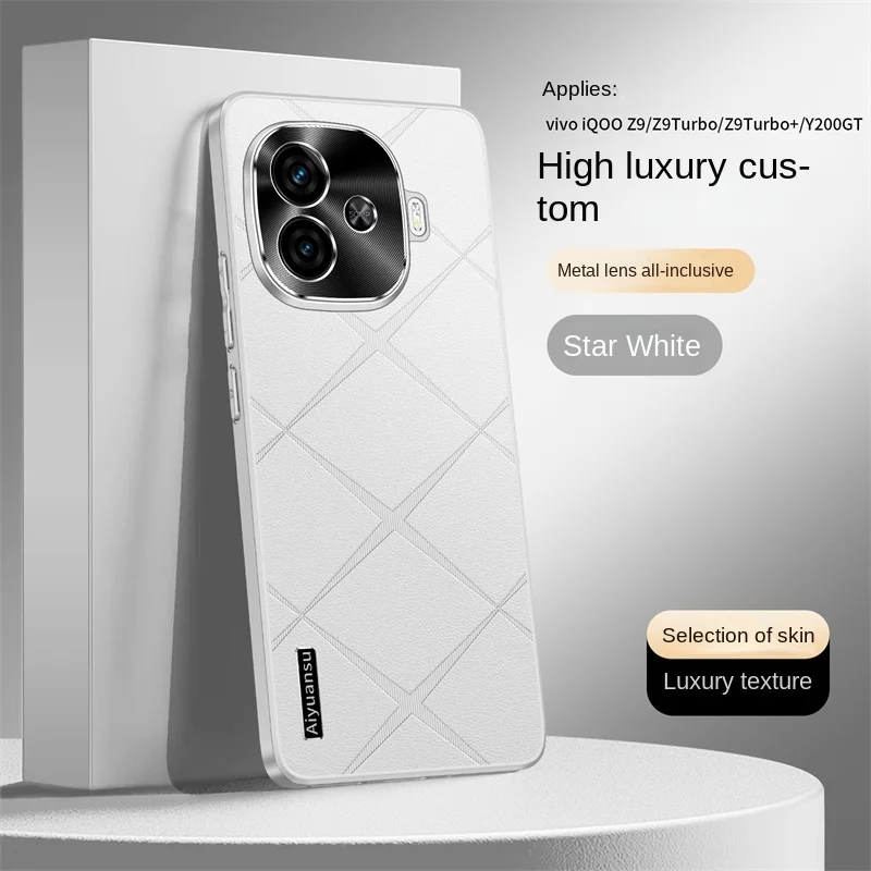 High-Luxury Vegan Leather Phone Case with Metal Lens Protection, Anti-Drop, and Anti-Fingerprint Features