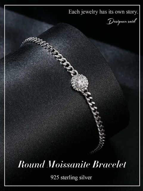 BAMOER White Gold Plated Moissanite Twisted Bracelet, 925