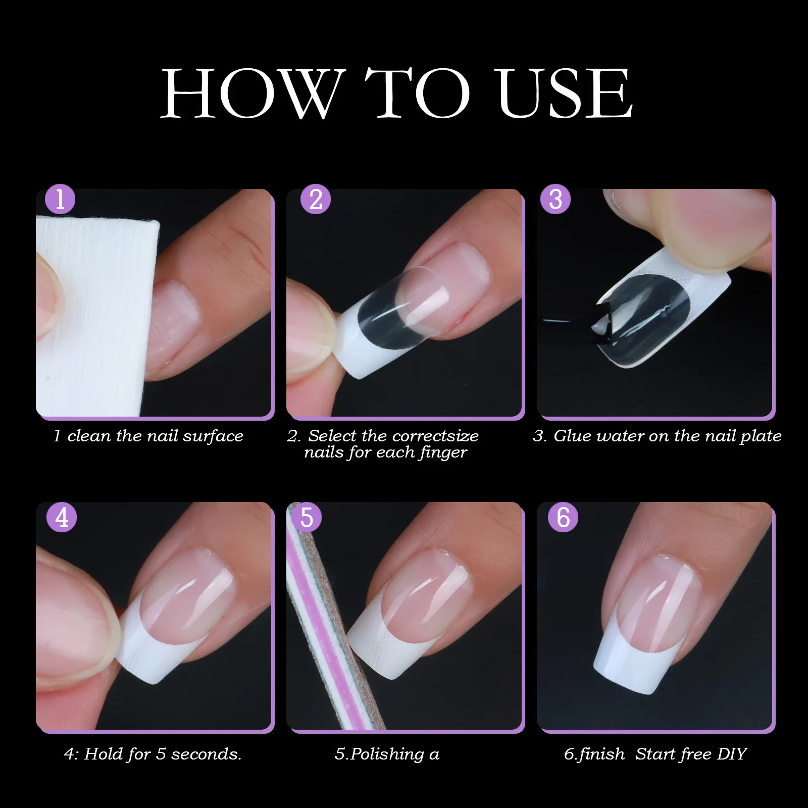 120-Piece Box of Removable Acrylic French Square False Nails - Medium Length Full Cover Nail Tips