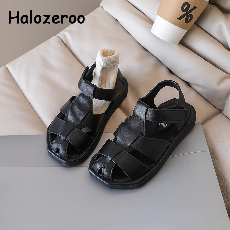 

New Kids Beach Sandals Baby Girls Brand Genuine Leather Shoes Children Sport Sandalias Black Fashion Slides Boys Shoes Summer