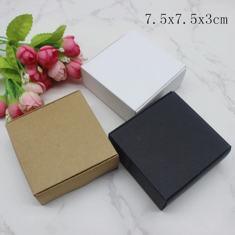Multi Size 10Pcs Square White/Kraft /Black Packaging Box Wedding Party Favor Supplies Handmade Soap Chocolate plane box