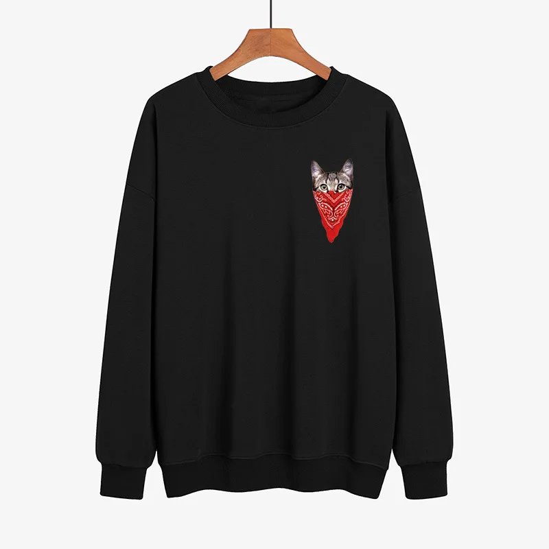 YRYT 2023 Autumn and Winter New Women's Chest Cute Cat Fashion Simple Print Loose Plus Fleece Sweater Hoodie