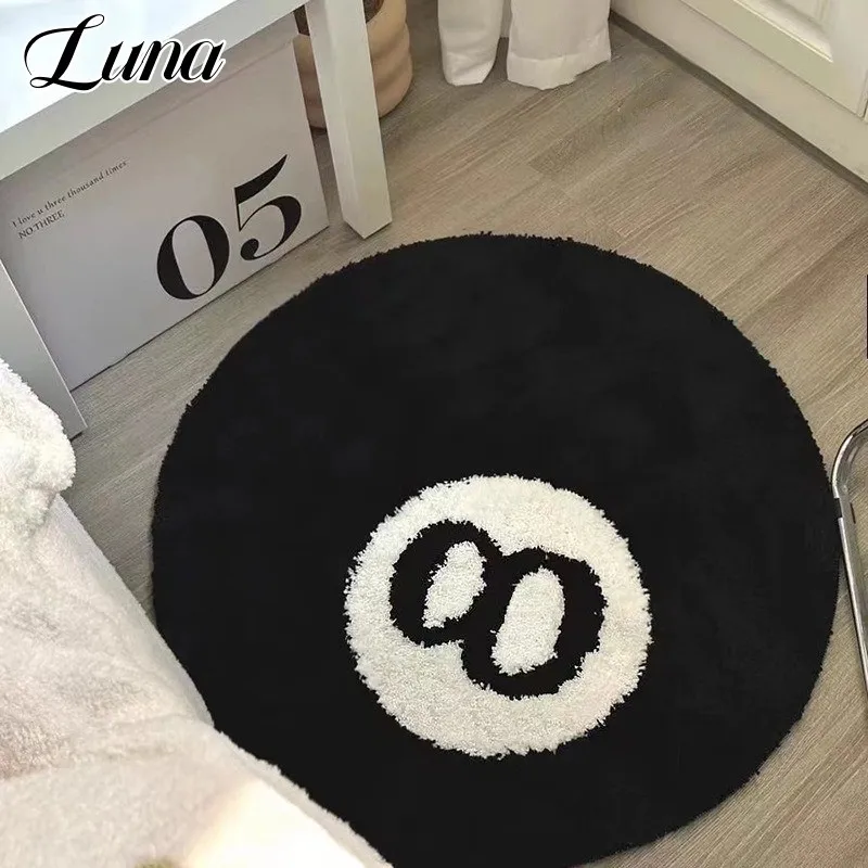 

Faux Billiards 8 Ball Rugs for Bedroom Round Black Tufting Carpet Soft Anti-slip Floor Mat Halloween Living Room Kids Play Mats