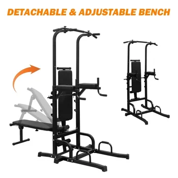 Power Tower Dip Station with Bench Pull Up Bar Heavy Duty Multi-Function Fitness Training Equipment for Home Office Gym 5