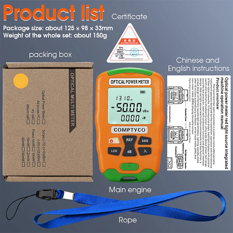 AUA-D5/D7 Handheld Mini 2 in 1 Optical Power Meter -50~+26/-70~+10dBm OPM Optical fiber tester with LED Lighting