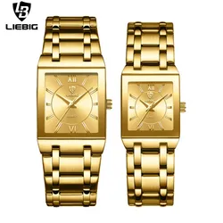 LIEBIG Luxury Steel Bracelet Japan Quartz movement Waterproof Golden Wristwatches For Mens Women Watch relogio masculino Clock
