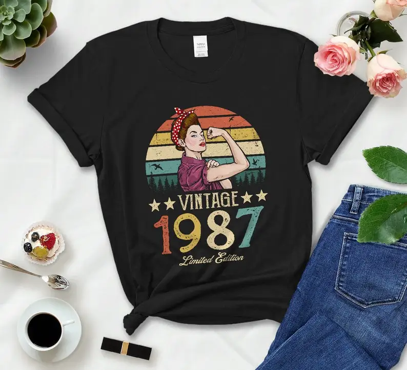 

Vintage 1987 Limited Edition Shirt Retro Women Made 35th Years Old Birthday Short Sleeve Top Tees O Neck Fashion Drop Shipping