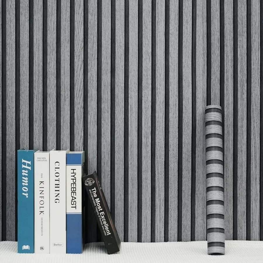 45cm Width Grey Wooden Slat Self Adhesive Waterproof Wallpaper Wood Stripe Grain Removable Contact Paper for Bedroom Cabinets