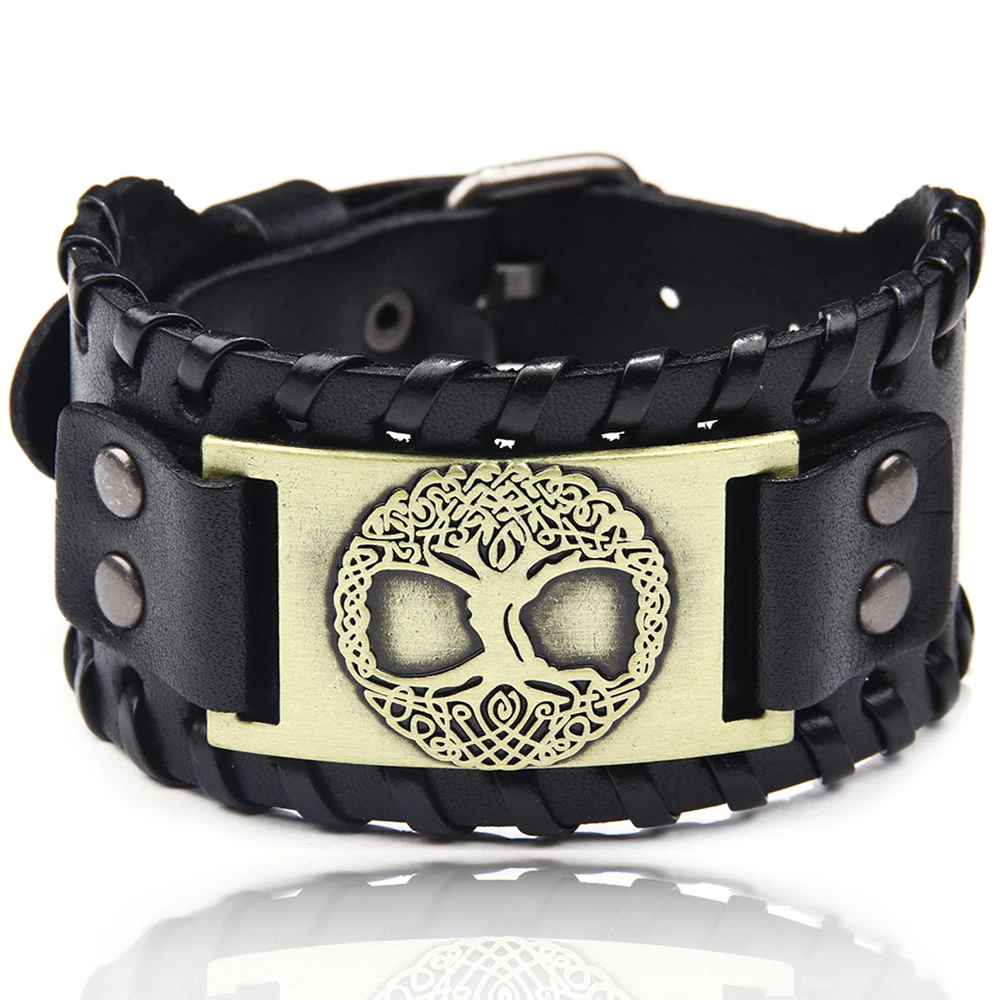 Nordic Leather Bracelet With Runic Compass