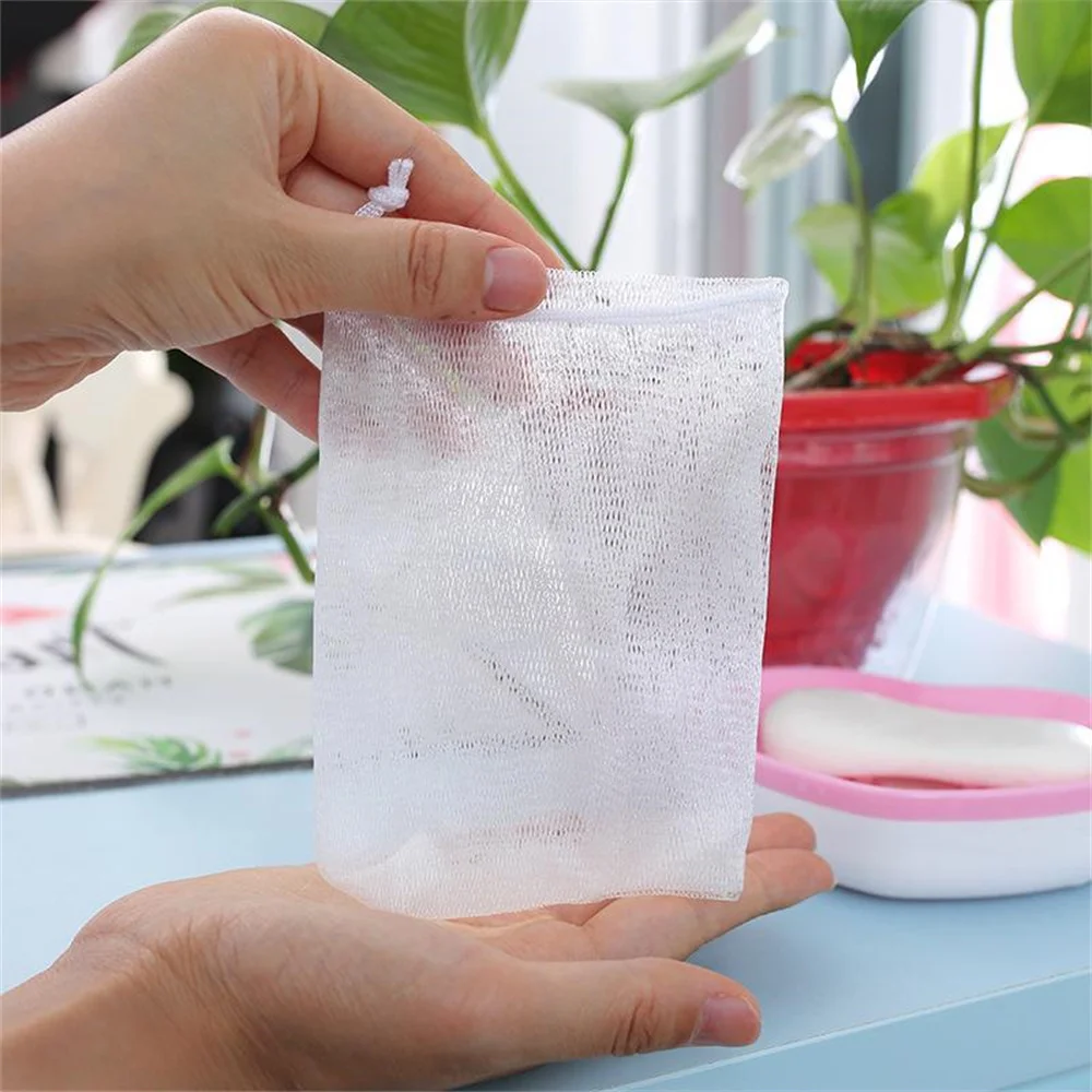 Facial Cleanser Soap Mesh Bags Foaming Mesh Soap Body Wash Foaming Mesh Bag Drawstring Bags Household Cleaning Supplies 6