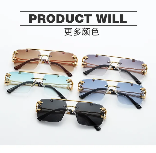 Men's New Frameless Leopard Head Double Beam Sunglasses Trendy Cool Mixed  Color Edge Cutting Eyewear Versatile Uv Resistant Polarized Glasses Paired  With Exquisite Eyewear Cases - Temu Kuwait