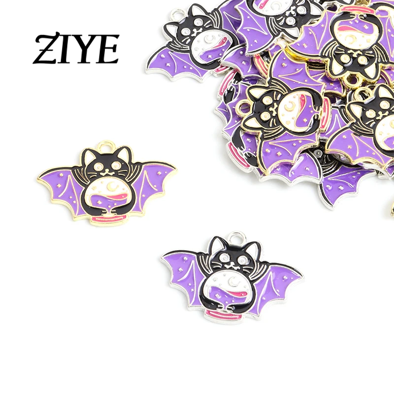

10pcs Enamel Bat Wings Cat Charms Kawaii Halloween Alloy Pendant for Jewelry Making Bulk Earrings Necklace Handmade DIY Supplies
