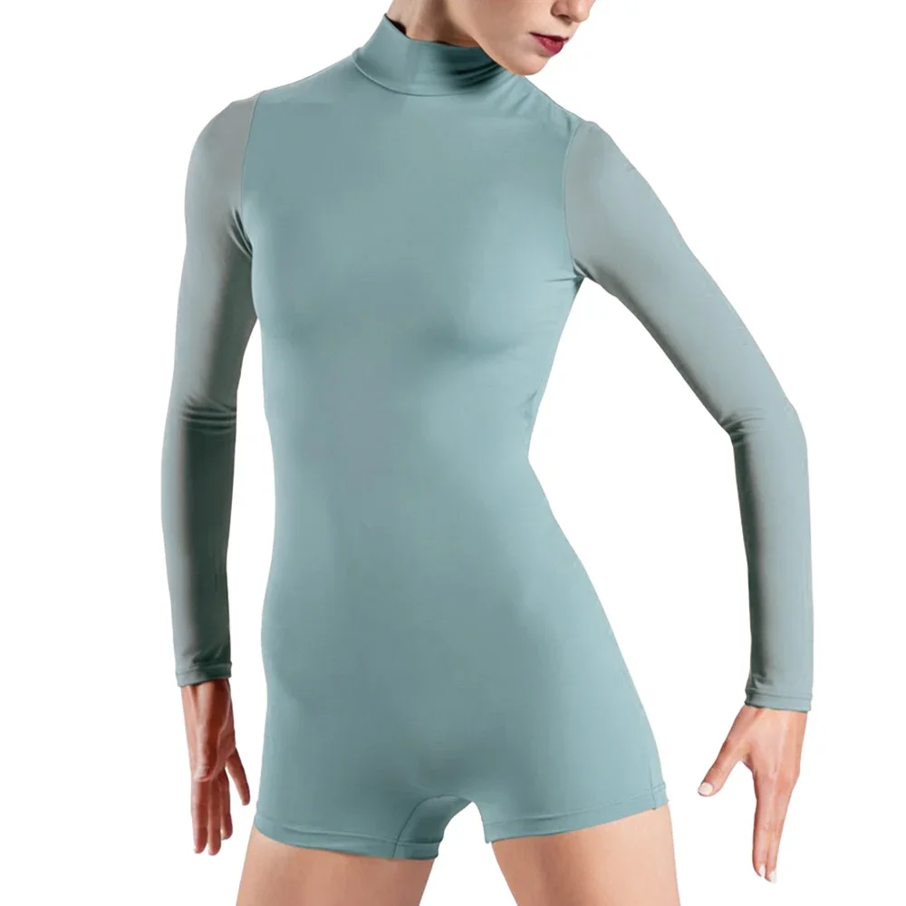MiDee Modern Dance Costume Women Half-high Collar Shorts Jumpsuit Ballerina Lyrical Dance Leotard Gymnastics Stage Performance