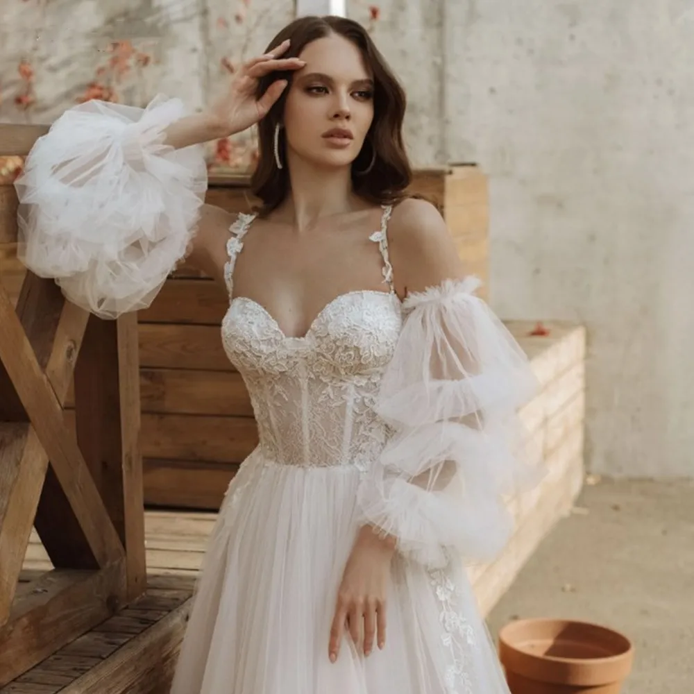 Puffy Tulle Detachable Wedding Sleeves Long Elegant Bride Gloves Wedding Accessories Cover Shoulders Shrugs for Women