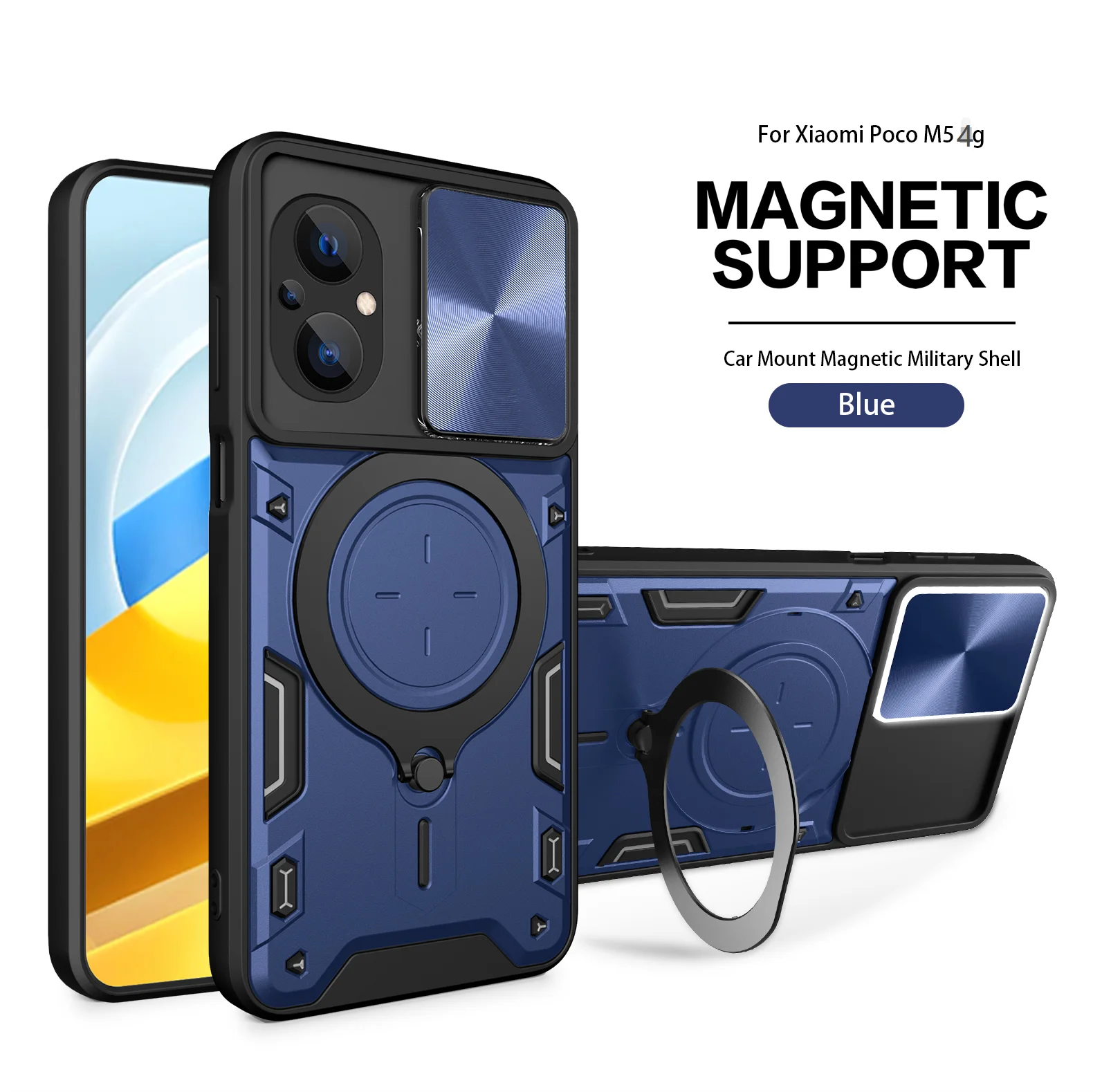 Heavy Duty Rugged Armor Phone Case with Magnetic Bracket and Slide Camera Protection Cover