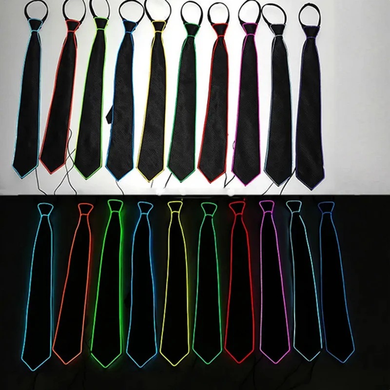 Dance DJ Club Bar Decorative Flashing Neon EL Light Up Slim Tie Novelty Cosplay LED Rave Neck Tie For Men neck tie cosplay necktie