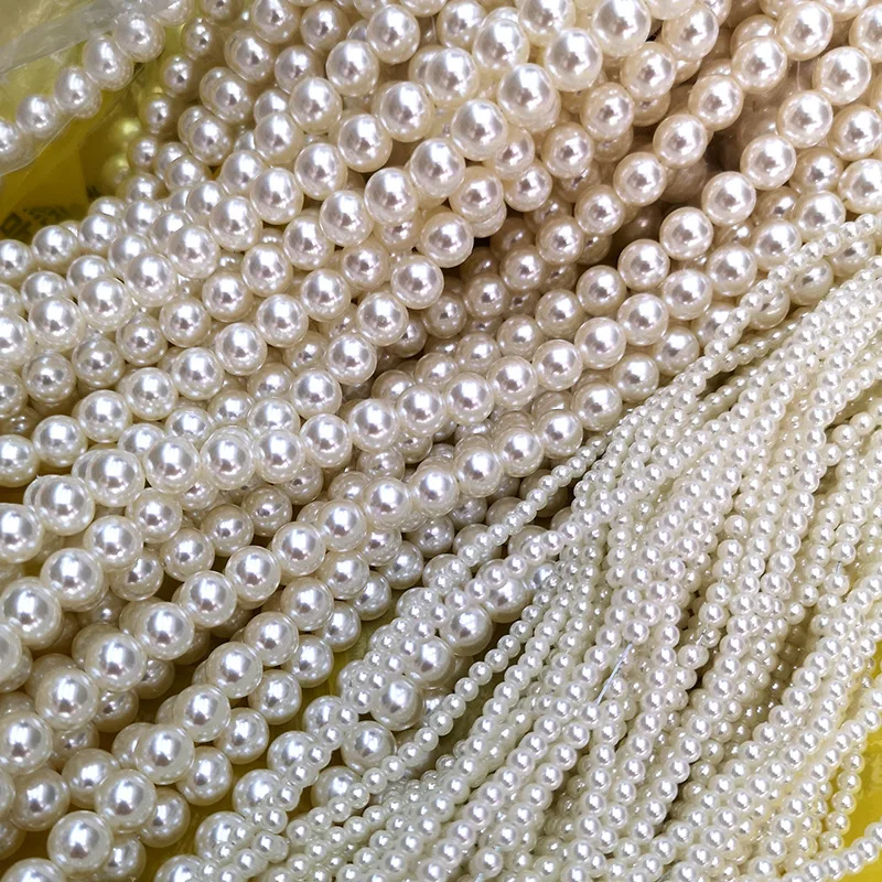 

100 pcs ABS Straight Hole Imitation Pearl Round Acrylic Beads Needle Thread Handmade Necklace Bracelet DIY Jewelry Components