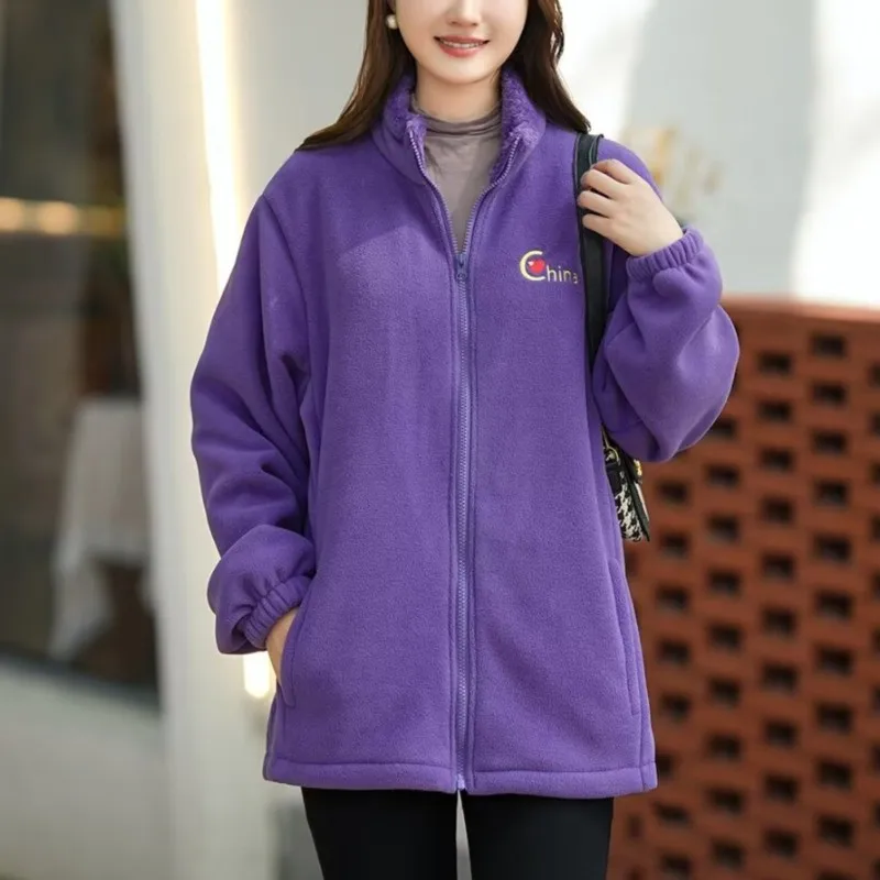 XXXXXL Fashion Plus Size Women's Coat Winter New Simple Fleece stand-up Collar Embroidery China Jacket Casual Warm Outerwear 333