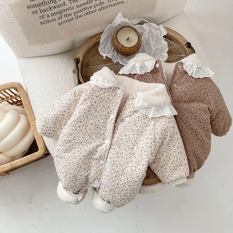 Floral Fleece Baby Jumpsuit Girls Toddler Clothing