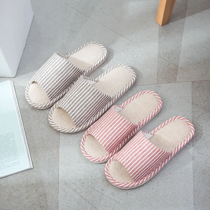 

2023 new Indoor Slippers Women Floor Flat Shoes Four Seasons Comfort Linen Home Slippers Woman Men Anti-slip House Cotton Slides