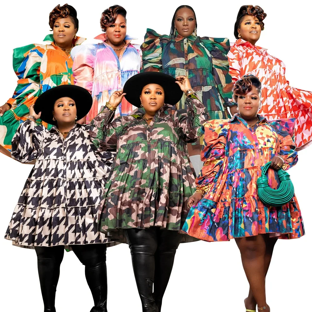 

Spring Autumn African Women Printing Polyester Half Sleeve Mini Dress African Clothes 4XL-L Dashiki African Dresses for Women